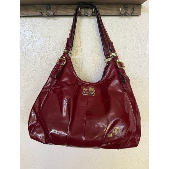 Coach Burgundy Patent Leather Shoulder Bag Tote – Gold Hardware - Picture 1 of 9